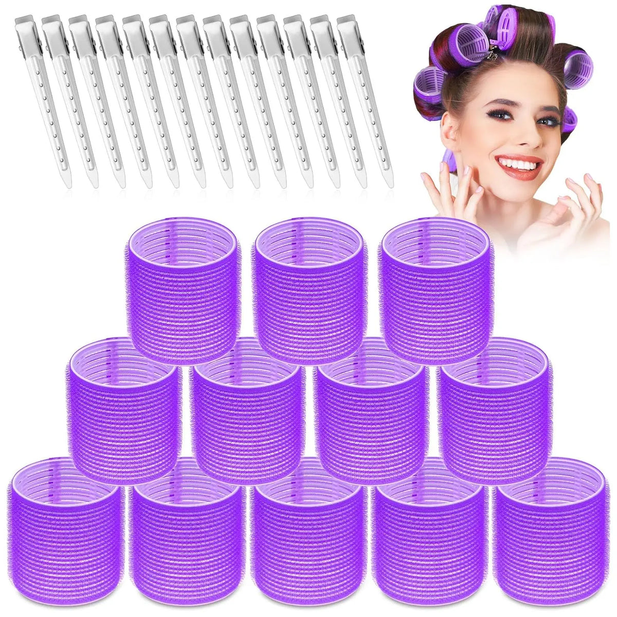 24Pcs Hair Curlers Rollers Include 12 Hair Roller Curlers Self Grip Holding Rollers and 12 Stainless Steel Duckbill Clips for Long Hair Volume (Purple) - Home Improvement. by Betaglam