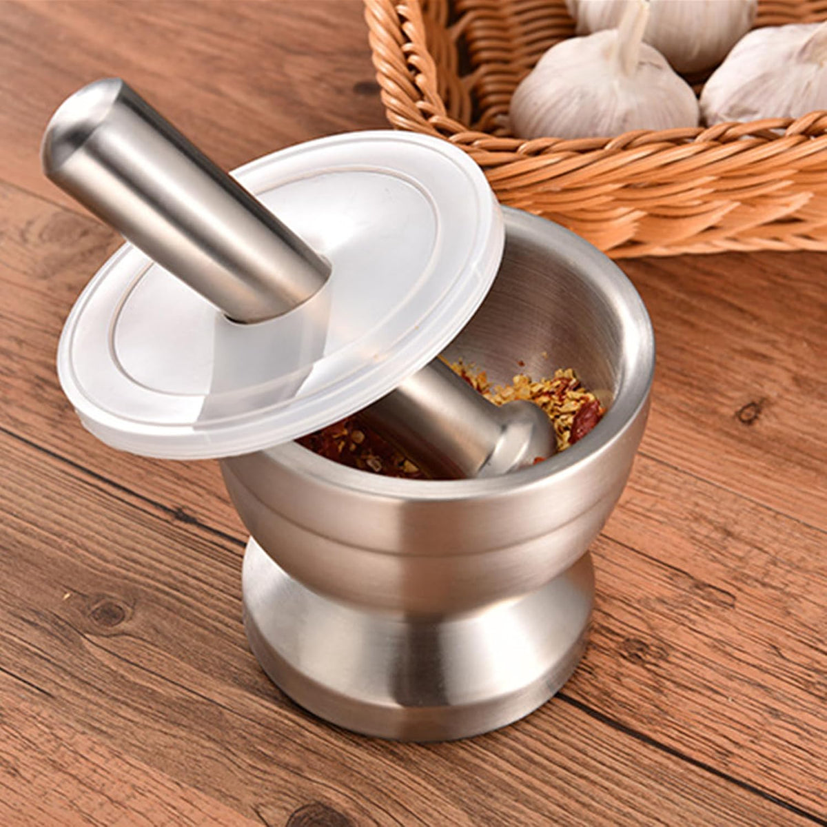 Mortar and Pestle Sets 18/8 Brushed Stainless Steel Spice Grinder Pill Crusher Molcajete Herb Bowl by Betaglam