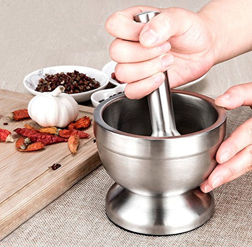 Mortar and Pestle Sets 18/8 Brushed Stainless Steel Spice Grinder Pill Crusher Molcajete Herb Bowl by Betaglam