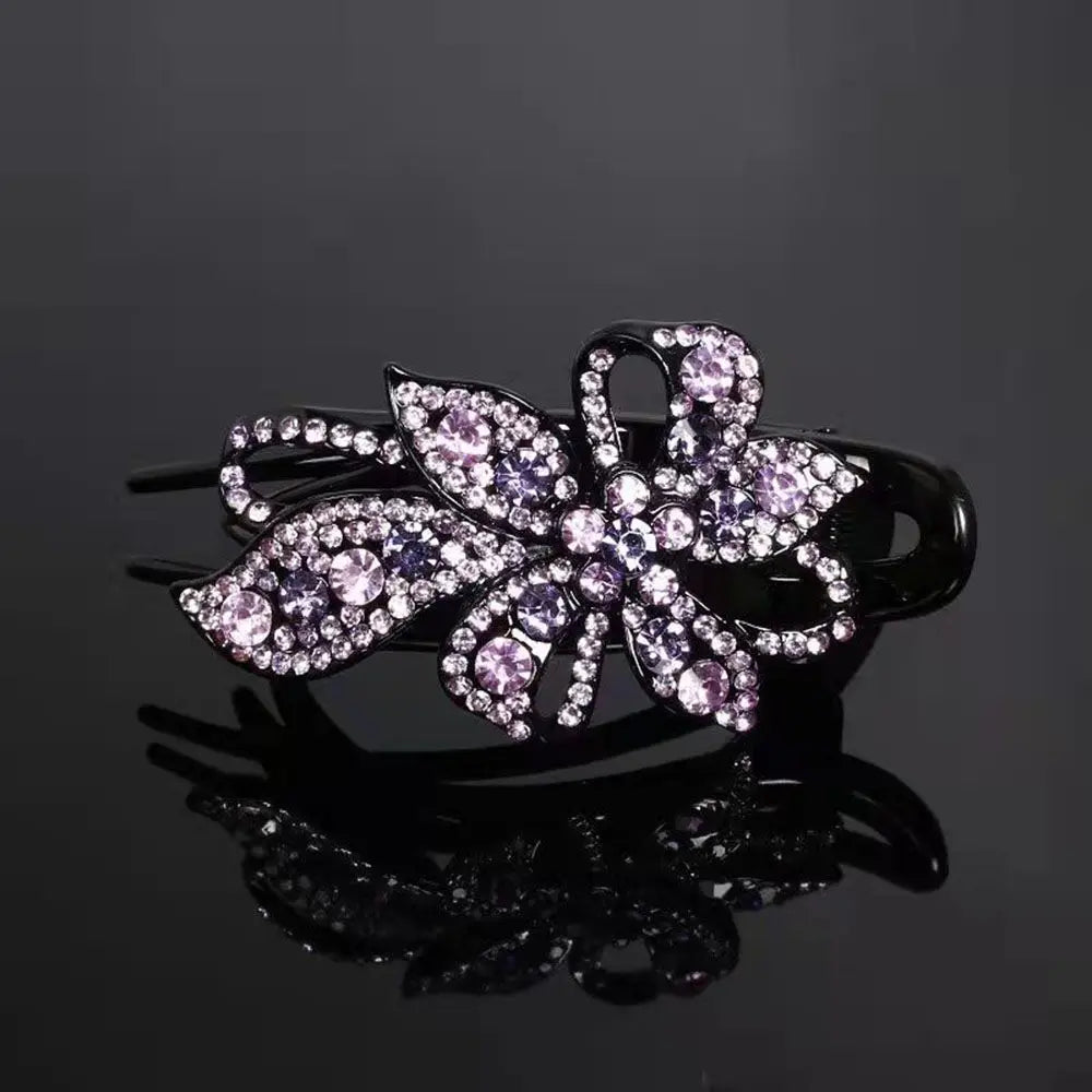 Shiny Rhinestone Hairpin Flower Leaf Duckbill Hair Claws Retro Hair Clips Hair Accessories for Women Shinning Ponytail Headwear by Betaglam