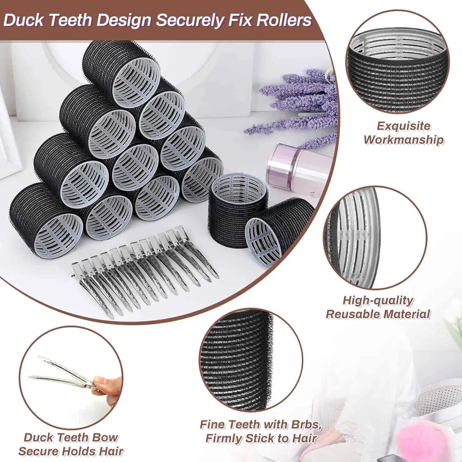 24Pcs Hair Curlers Rollers Include 12 Hair Roller Curlers Self Grip Holding Rollers and 12 Stainless Steel Duckbill Clips for Long Hair Volume (Purple) - Home Improvement. by Betaglam