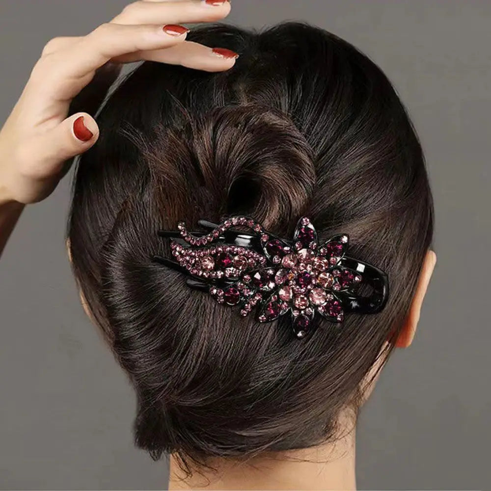 Shiny Rhinestone Hairpin Flower Leaf Duckbill Hair Claws Retro Hair Clips Hair Accessories for Women Shinning Ponytail Headwear by Betaglam