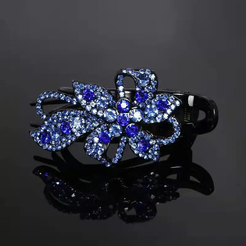 Shiny Rhinestone Hairpin Flower Leaf Duckbill Hair Claws Retro Hair Clips Hair Accessories for Women Shinning Ponytail Headwear by Betaglam