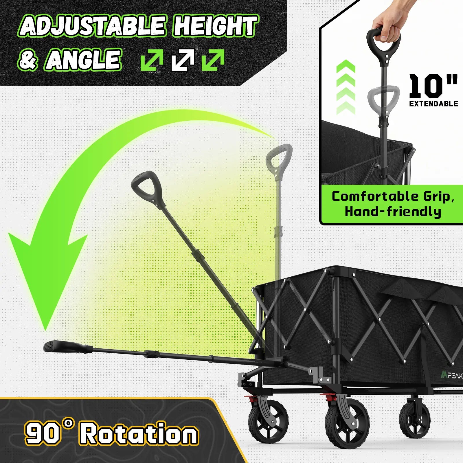 Peak Unwind Collapsible Utility Wagon Cart with Wheels, 200L Volume + 450 Lbs Capacity Heavy-Duty Load, Lightweight Folding Design and Adjustable Handle for Camping, Garden, Sports, and Shopping by Betaglam