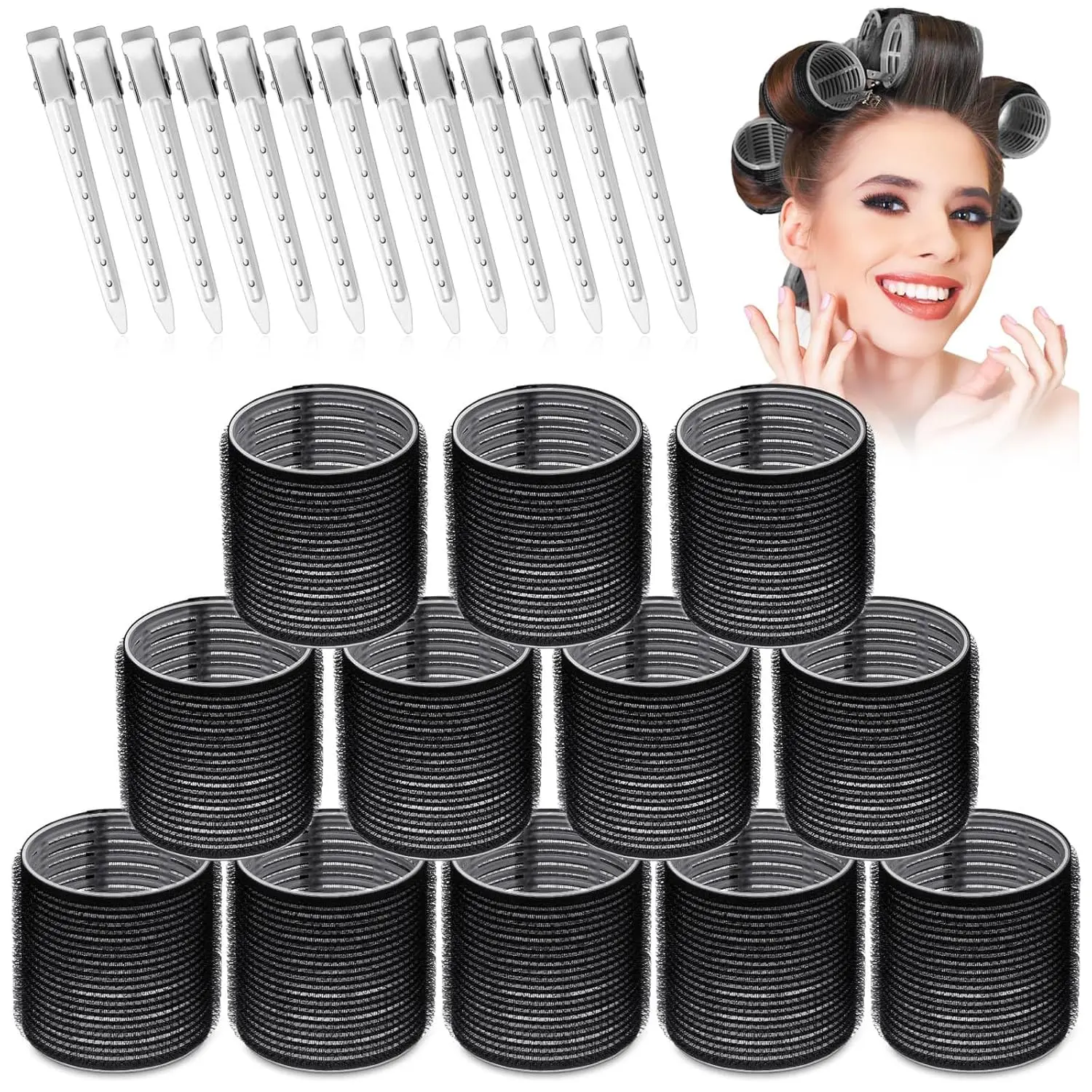 24Pcs Hair Curlers Rollers Include 12 Hair Roller Curlers Self Grip Holding Rollers and 12 Stainless Steel Duckbill Clips for Long Hair Volume (Purple) - Home Improvement. by Betaglam Main image