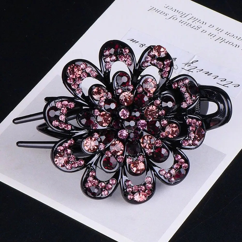 Shiny Rhinestone Hairpin Flower Leaf Duckbill Hair Claws Retro Hair Clips Hair Accessories for Women Shinning Ponytail Headwear by Betaglam