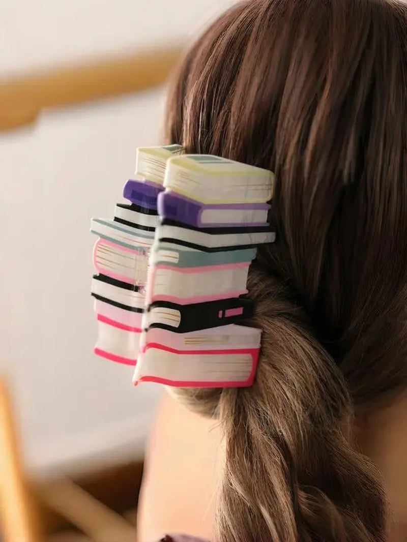 Book Stack Claw Clip, Cute Hair Accessories for Women & Girls, Minimalist Headwear Suitable for Thick Hair, Fashion Hair Accessories for Party,Travel, Daily Use Minimalist Book Hair Claw Kinoko Claw 【Dealsforyoudays】 by Betaglam