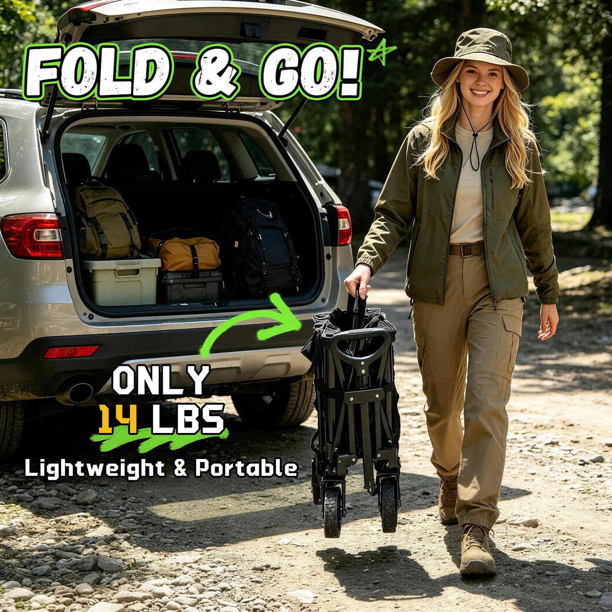 Peak Unwind Collapsible Utility Wagon Cart with Wheels, 200L Volume + 450 Lbs Capacity Heavy-Duty Load, Lightweight Folding Design and Adjustable Handle for Camping, Garden, Sports, and Shopping by Betaglam