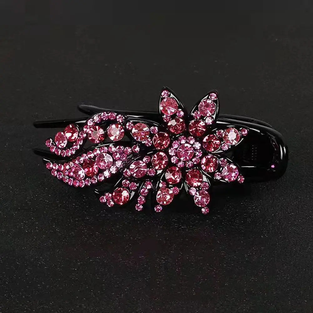 Shiny Rhinestone Hairpin Flower Leaf Duckbill Hair Claws Retro Hair Clips Hair Accessories for Women Shinning Ponytail Headwear by Betaglam