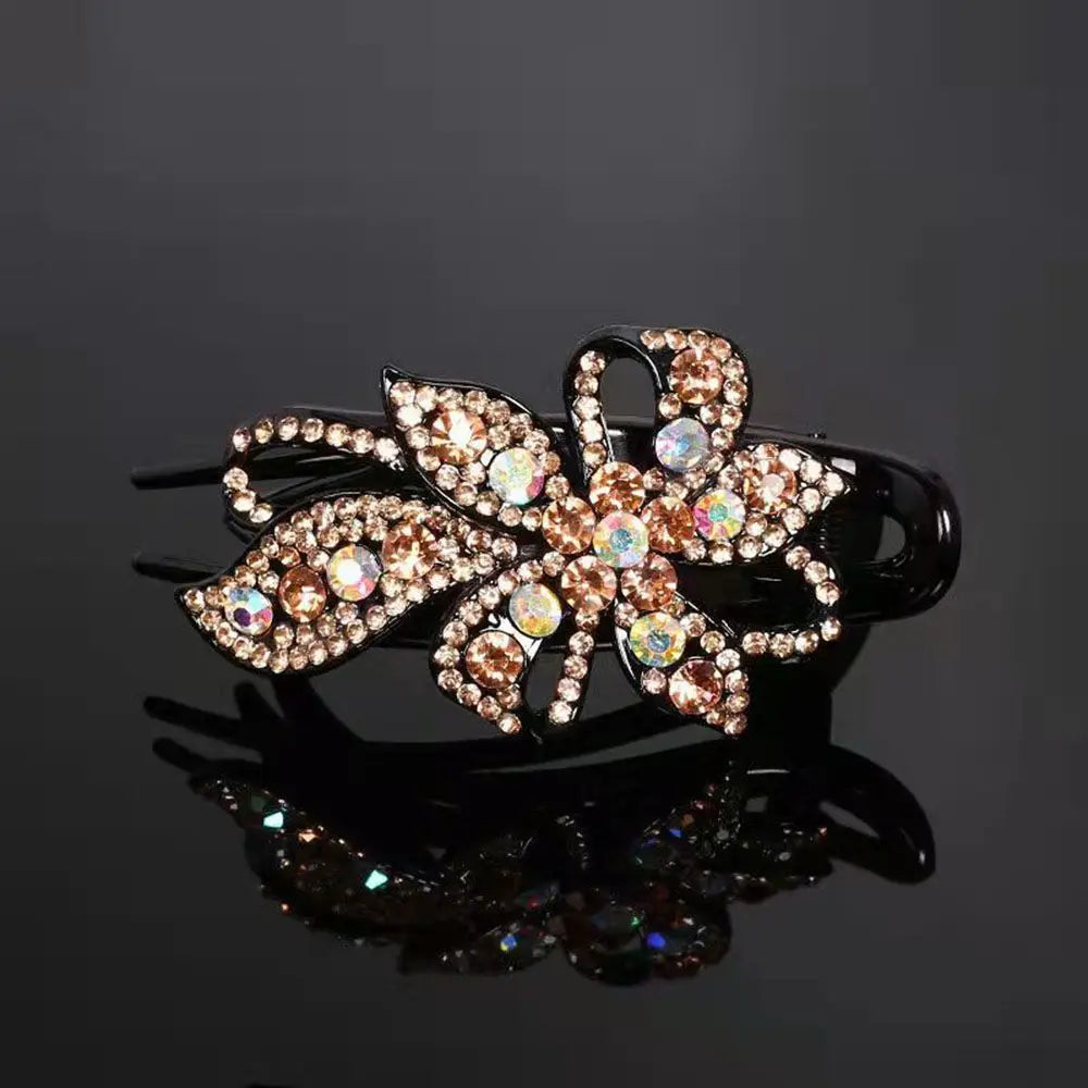 Shiny Rhinestone Hairpin Flower Leaf Duckbill Hair Claws Retro Hair Clips Hair Accessories for Women Shinning Ponytail Headwear by Betaglam