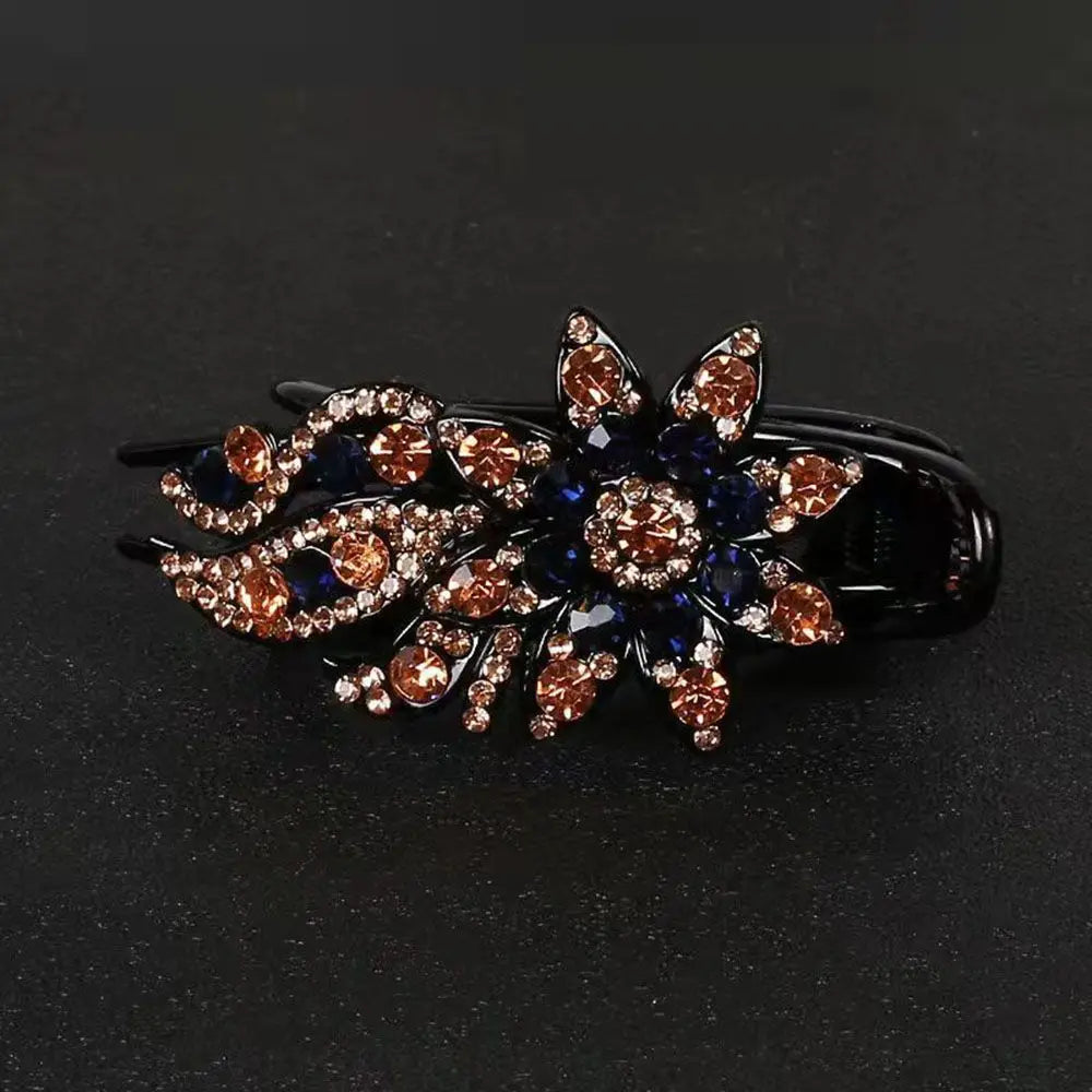 Shiny Rhinestone Hairpin Flower Leaf Duckbill Hair Claws Retro Hair Clips Hair Accessories for Women Shinning Ponytail Headwear by Betaglam