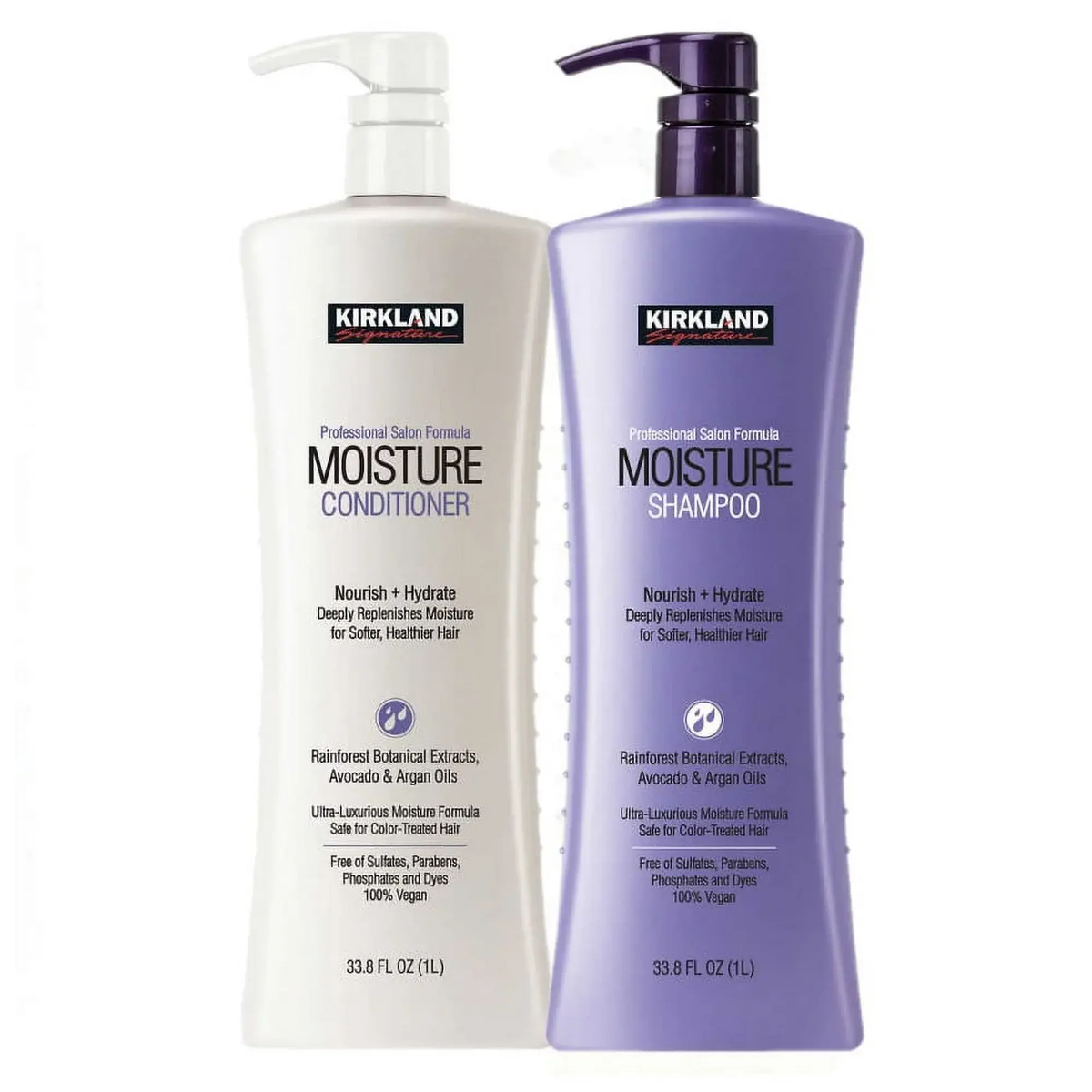 Kirkland Signature Professional Salon Formula Moisture Shampoo & Conditioner 33.8Fl Oz (1L) (Two Bottles) Haircare by Betaglam Main image
