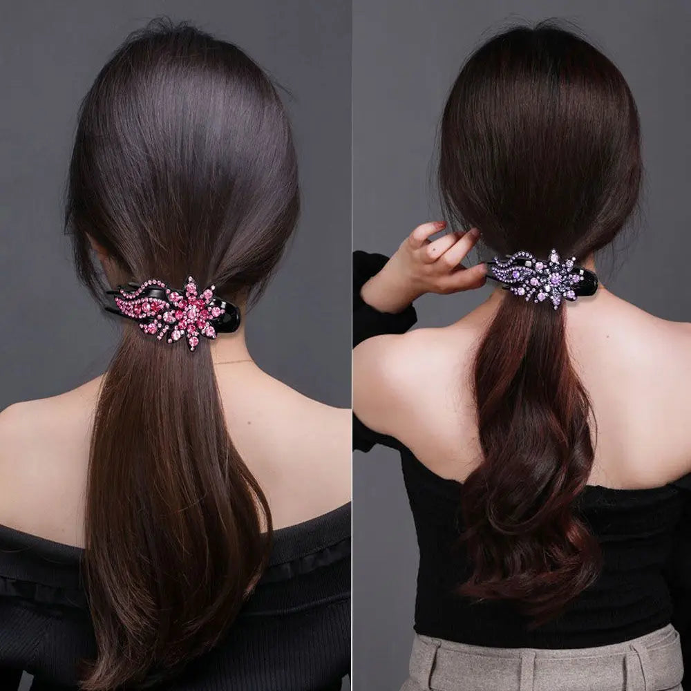 Shiny Rhinestone Hairpin Flower Leaf Duckbill Hair Claws Retro Hair Clips Hair Accessories for Women Shinning Ponytail Headwear by Betaglam
