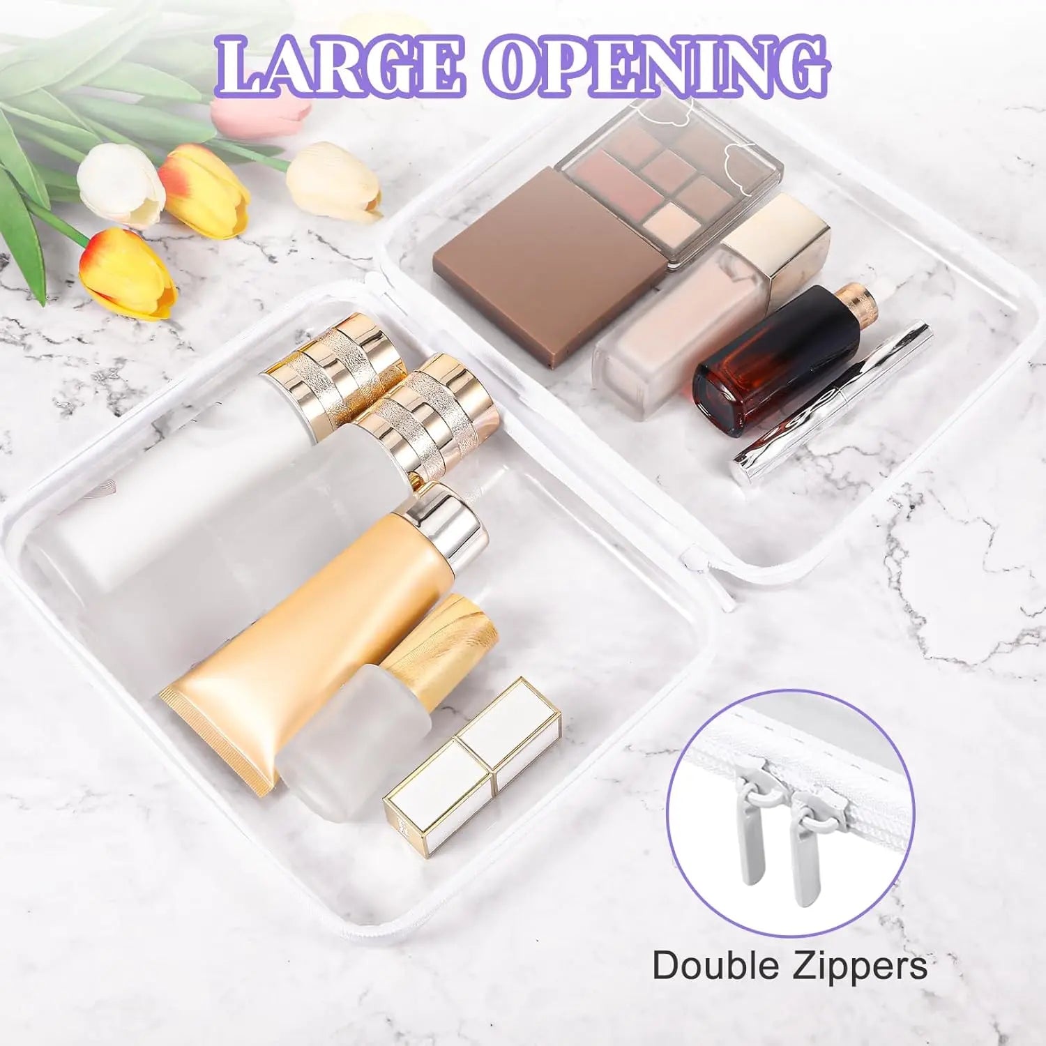 4 Pack Clear Ard Sell Zipper Case, 4×7.5" Plastic Clear Storage Zipper Case, Transparent Waterproof Ard Pouces for Makeup Cosmetic Snacks Building Blocks Puzzles Doll Storage Cases, Multicolor,S by Betaglam