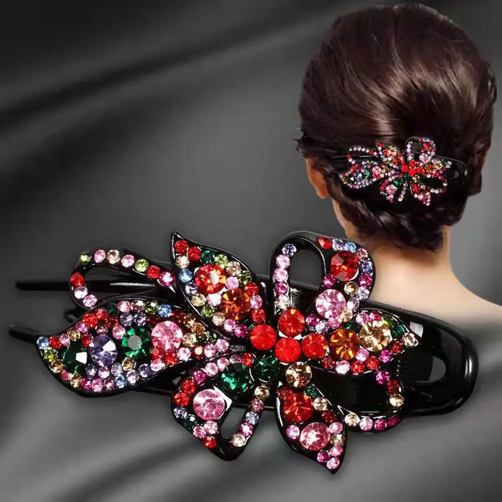 Shiny Rhinestone Hairpin Flower Leaf Duckbill Hair Claws Retro Hair Clips Hair Accessories for Women Shinning Ponytail Headwear by Betaglam