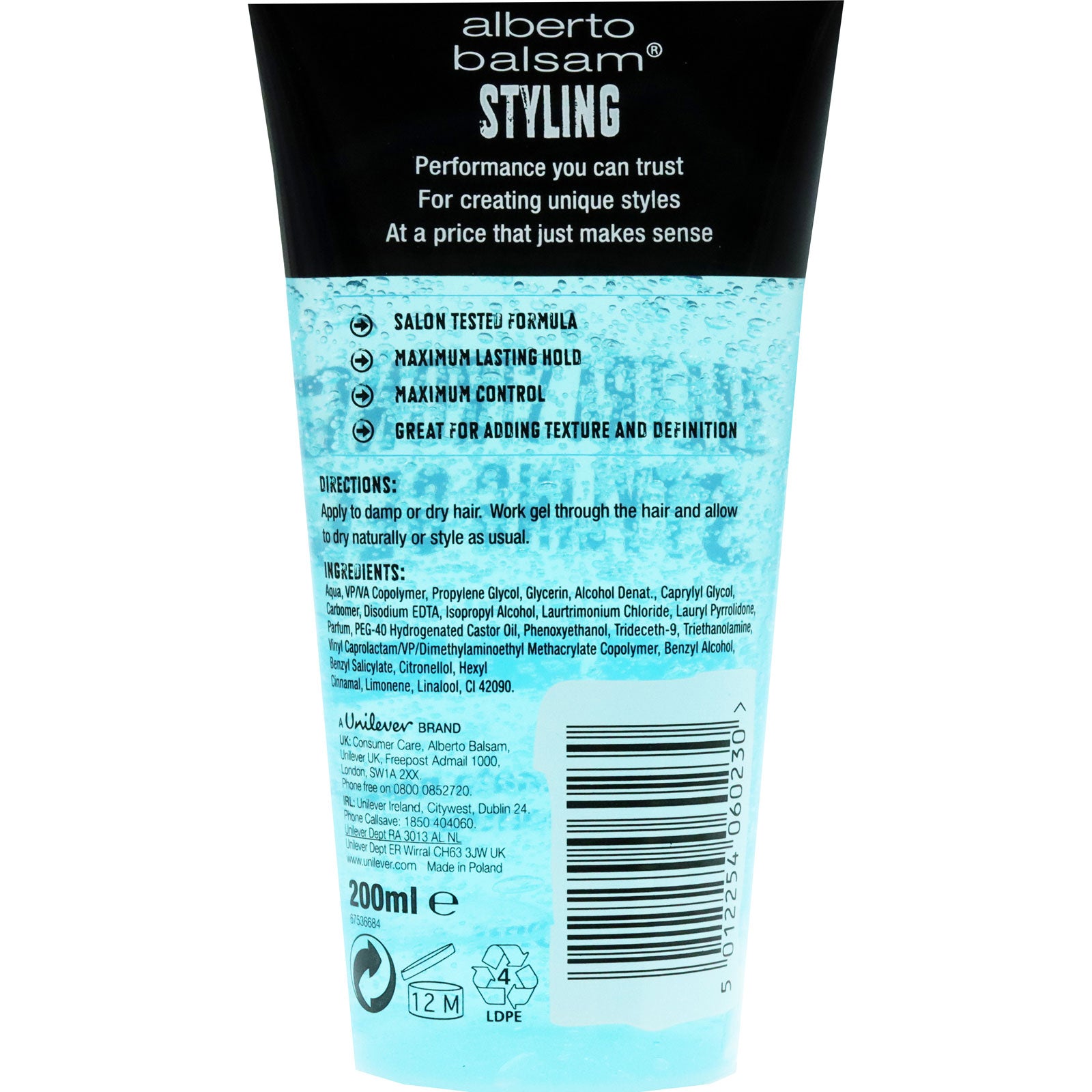 2x Alberto Hair Gel Ultra Strong 200ml High Hold Styling Gel For All Hair Types Long Lasting by Betaglam Cosmetics