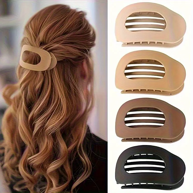 Solid Color Hair Clip, 4Pcs Oval Acrylic Hair Clips Set for Women, No Trace Flat Large Hair Clip, Elegant Minimalist Frosted Solid Color Hair Clips for Daily Wear,Ldeal Gifts for Her by Betaglam Main image