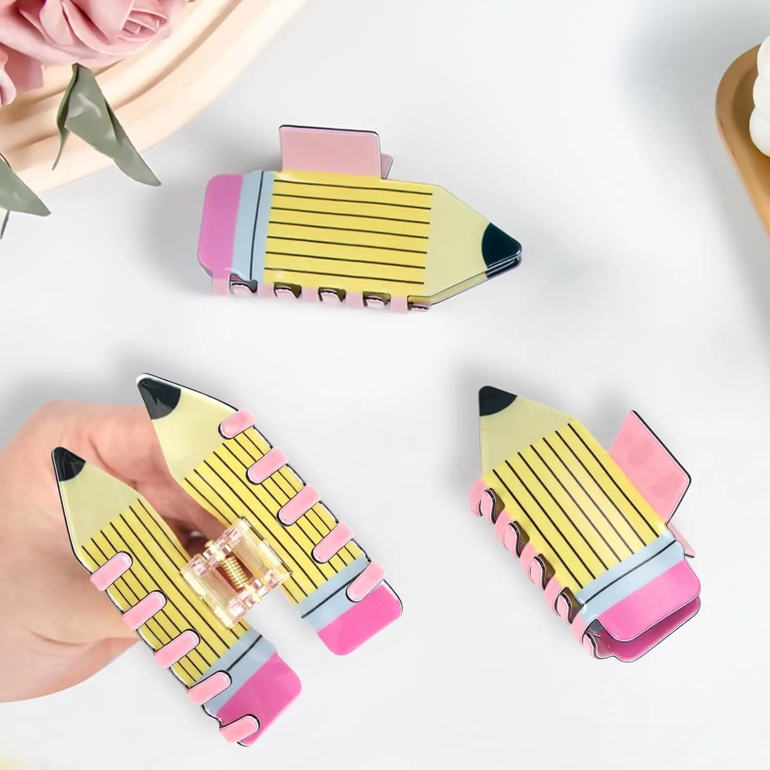 3 Count Pencil Hair Claw Clips Funny Teacher Hair Clips Cute to School Accessories for Teachers Appreaction Present (Yellow) by Betaglam