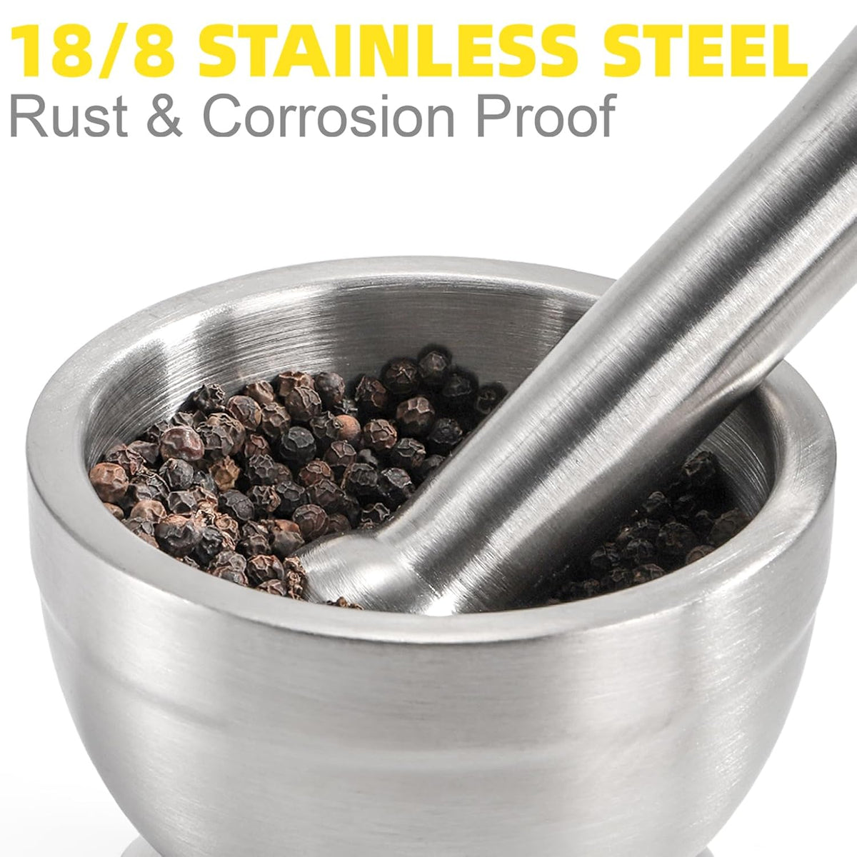 Mortar and Pestle Sets 18/8 Brushed Stainless Steel Spice Grinder Pill Crusher Molcajete Herb Bowl by Betaglam