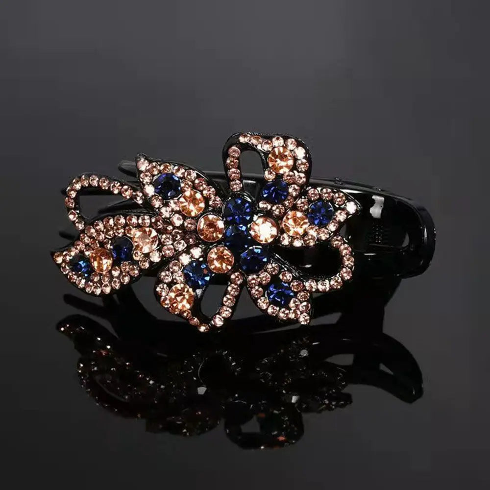 Shiny Rhinestone Hairpin Flower Leaf Duckbill Hair Claws Retro Hair Clips Hair Accessories for Women Shinning Ponytail Headwear by Betaglam