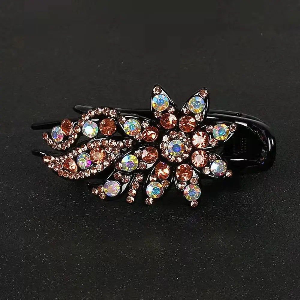 Shiny Rhinestone Hairpin Flower Leaf Duckbill Hair Claws Retro Hair Clips Hair Accessories for Women Shinning Ponytail Headwear by Betaglam