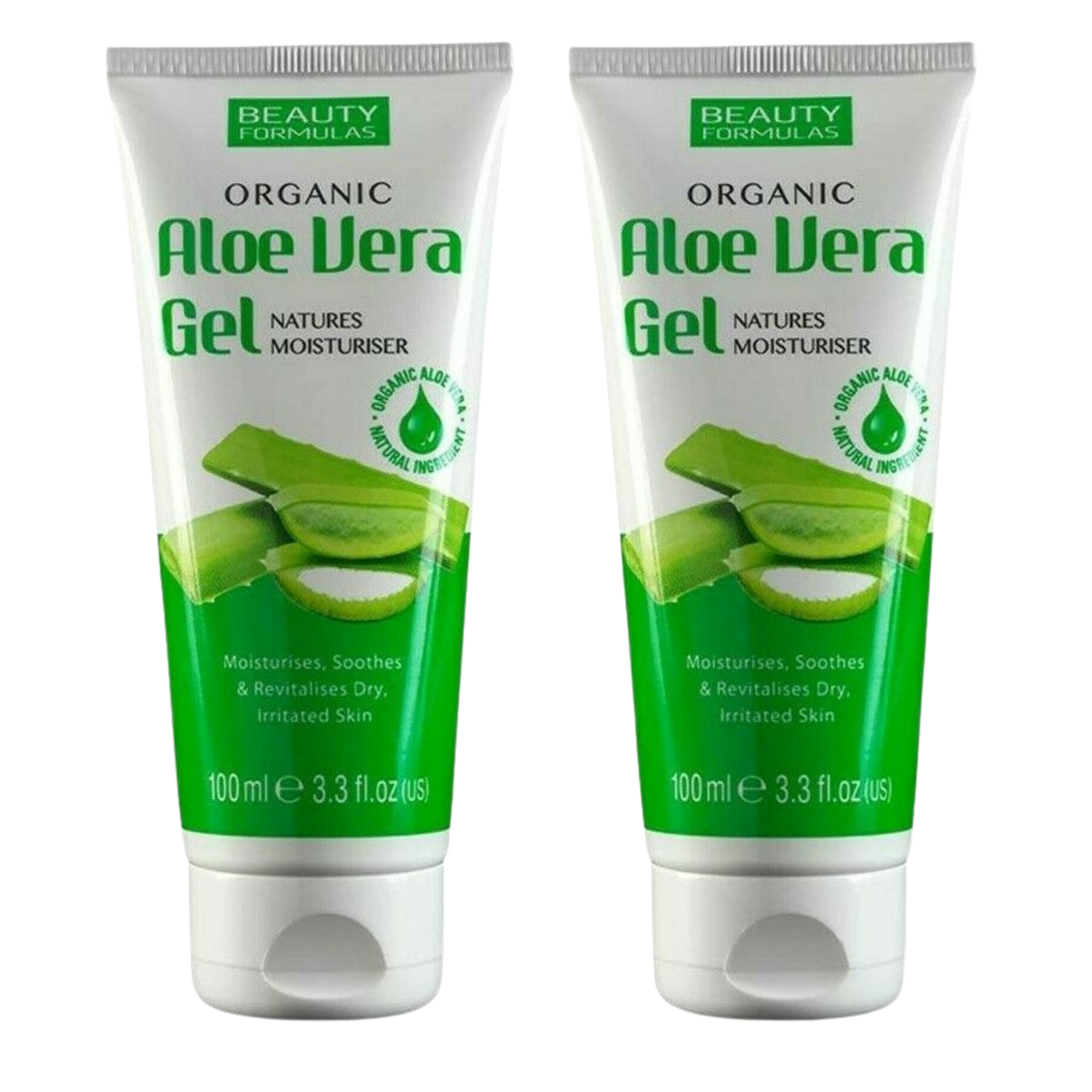 2X Beauty Formulas Organic Aloe Vera Moisturiser 2X100ml Lightweight Hydrating Plant Powered Skin Moisturiser by Betaglam