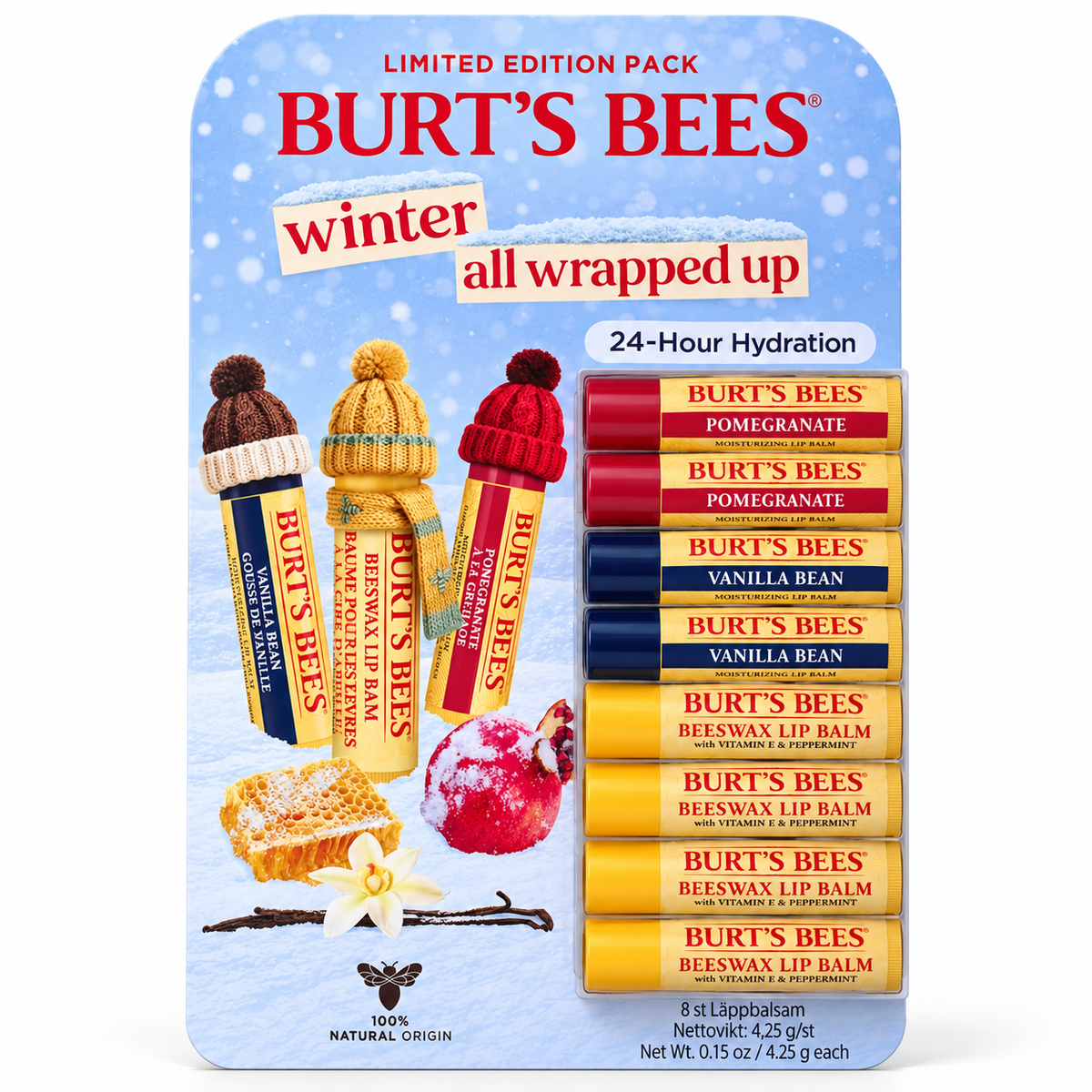 Beeswax Lip Balm Pomegranate Vanilla Bean Beeswax Pack Of 8 by Betaglam