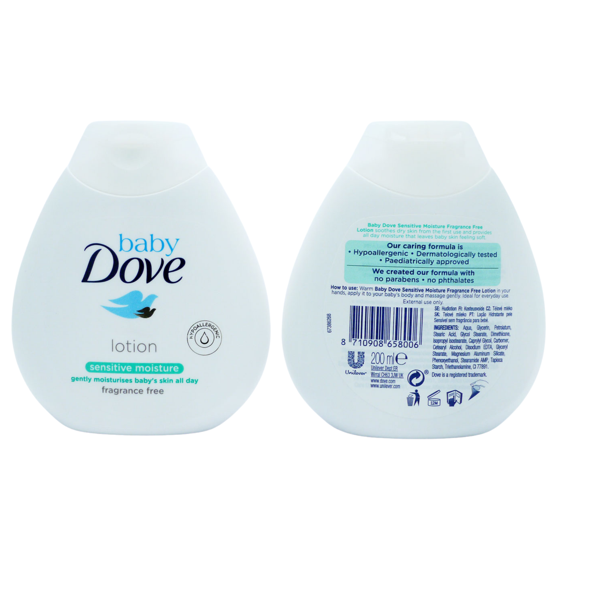 2X Dove Baby Sensitive Moisture for your Baby Skin Free Fragrance 200 ml by Betaglam Main image