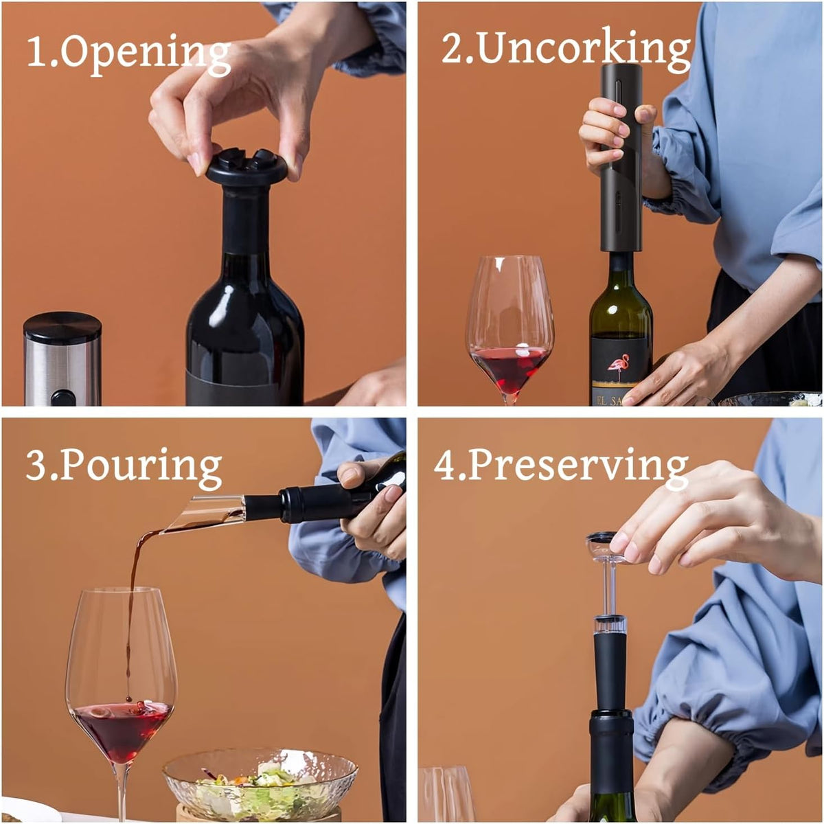 Electric Wine Opener Battery Operated Automatic Cork Remover Black by Betaglam Main image