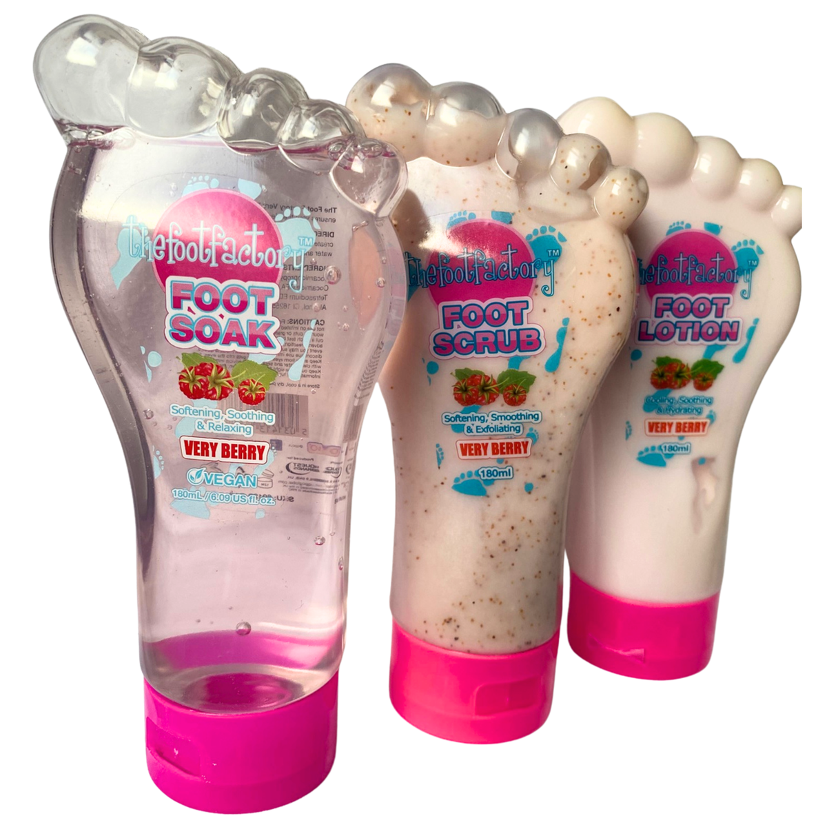 SET OF 3 FOOT FACTORY Soak Lotion Scrub VERY BERRY 3 x 180ml by Betaglam Cosmetics