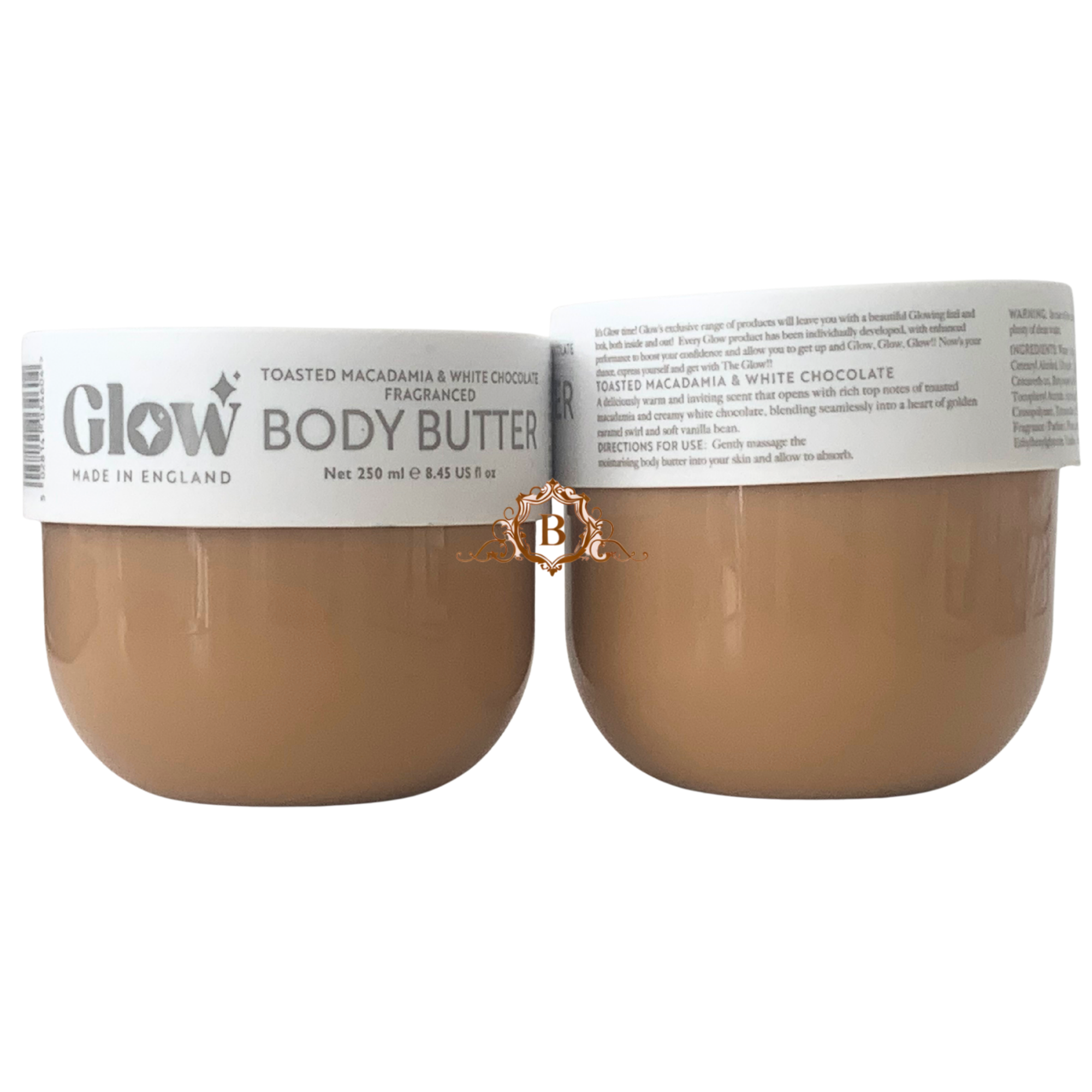 2X Glow Body Butter Macadamia and White Chocolate Scent 250ml Ultra Hydrating Nourishing Skin Cream by Betaglam Cosmetics