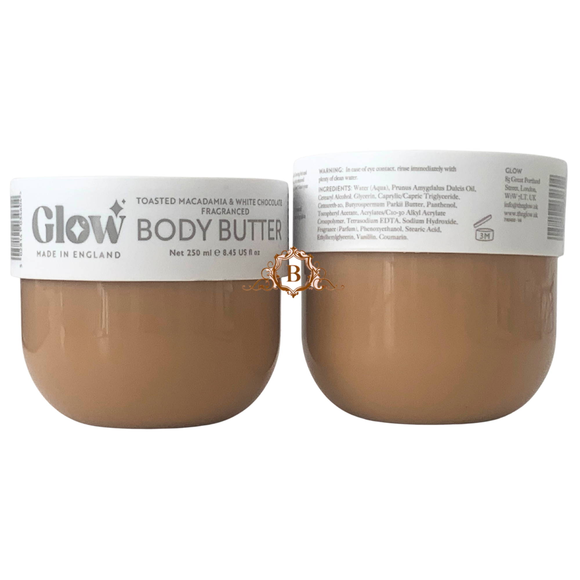 2X Glow Body Butter Macadamia and White Chocolate Scent 250ml Ultra Hydrating Nourishing Skin Cream by Betaglam Cosmetics