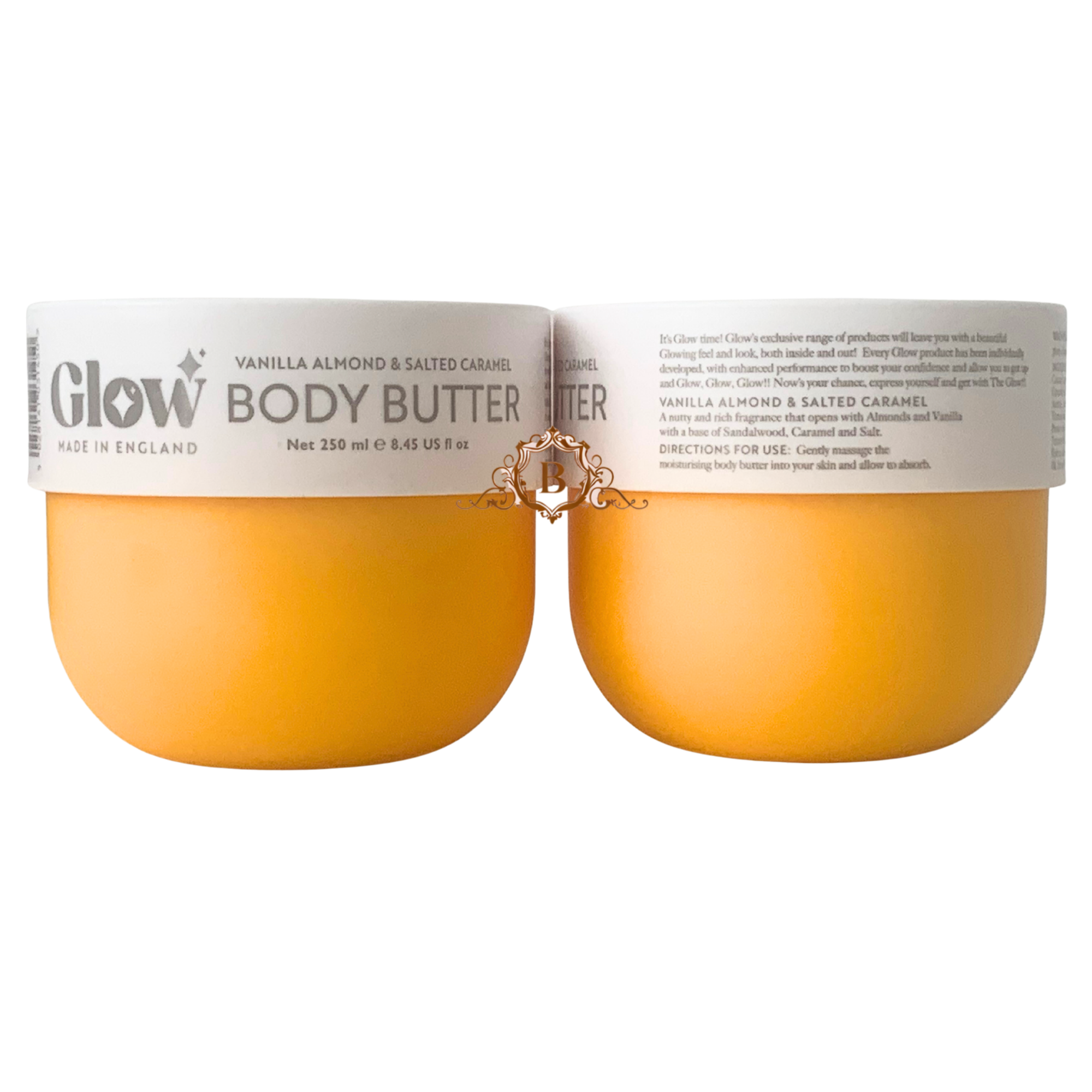 2X Glow Body Butter Vanilla Almond Salted Caramel Scent Twin Pack 250Ml Deep Moisturizing Body Cream by Betaglam Cosmetics