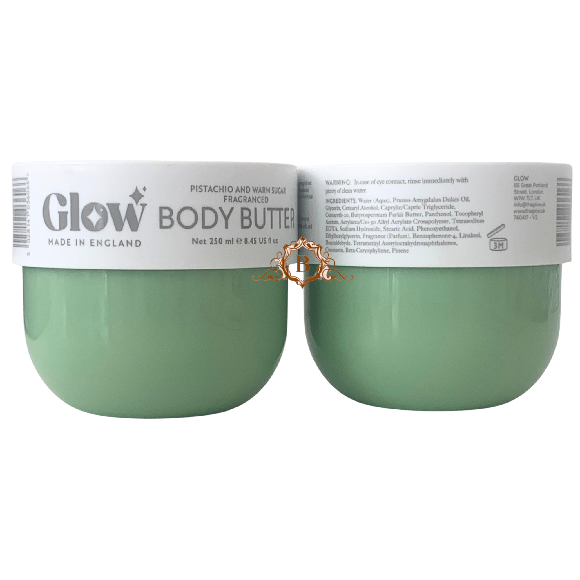 2X Glow Body Butter Pistachio And Warm Sugar Twin Pack 250ml Each With Creamy Vanilla Almond Warmth Salted Caramel Scent Secondary image