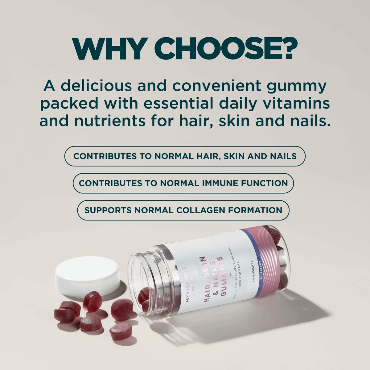 MyVitamins Hair, Skin & Nails Gummies, Blueberry, 2 x 120 Count by Betaglam
