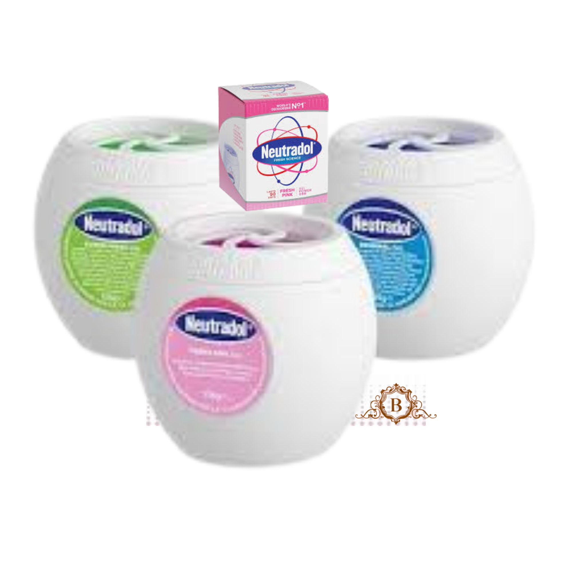 Neutradol Super Fresh Gel Science Fresh Pink box with toilet paper rolls
