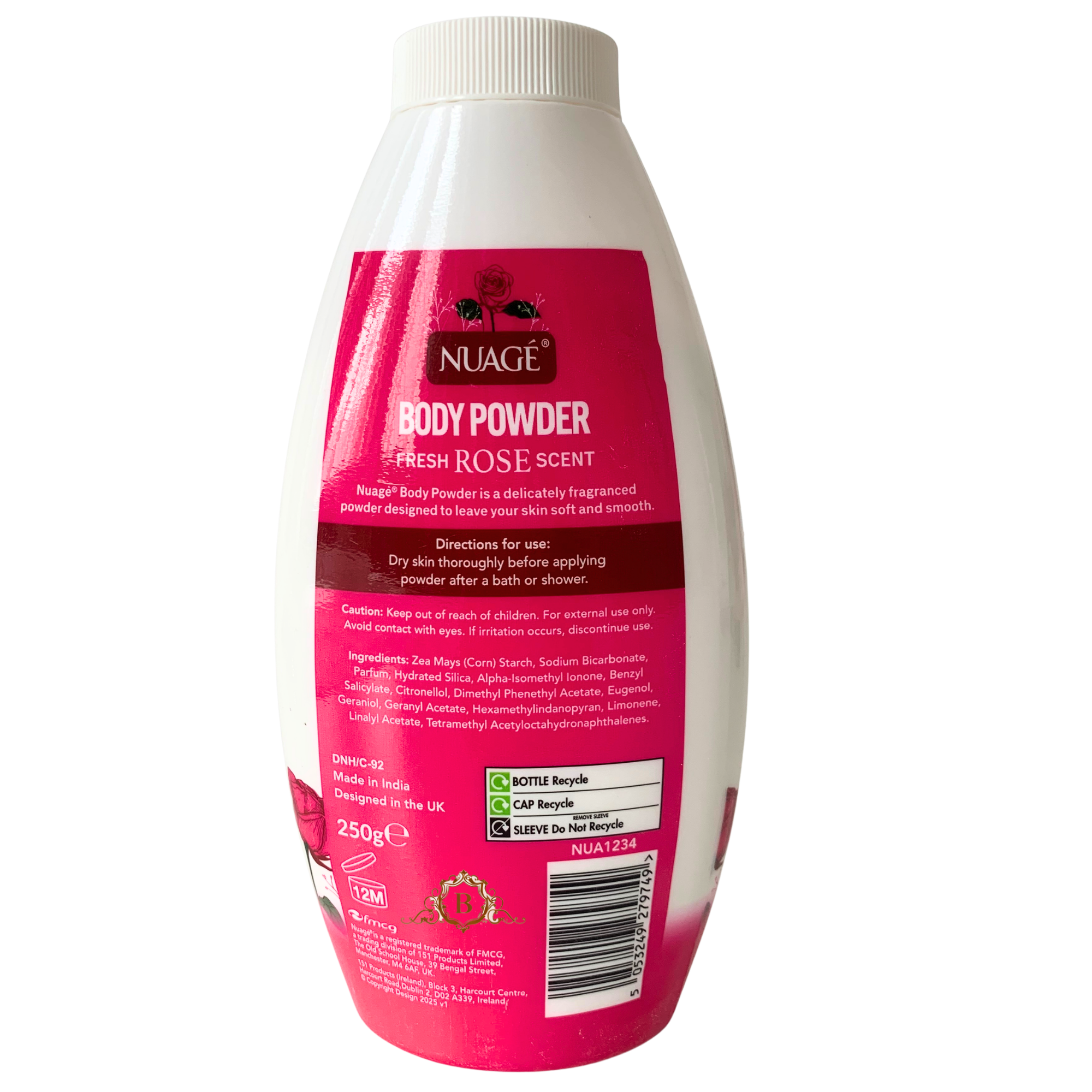 Nuage Body Powder Talc Fresh Rose Scent Ultra Fine 250 Grams For All Skin Types With Gentle Hydration Secondary image