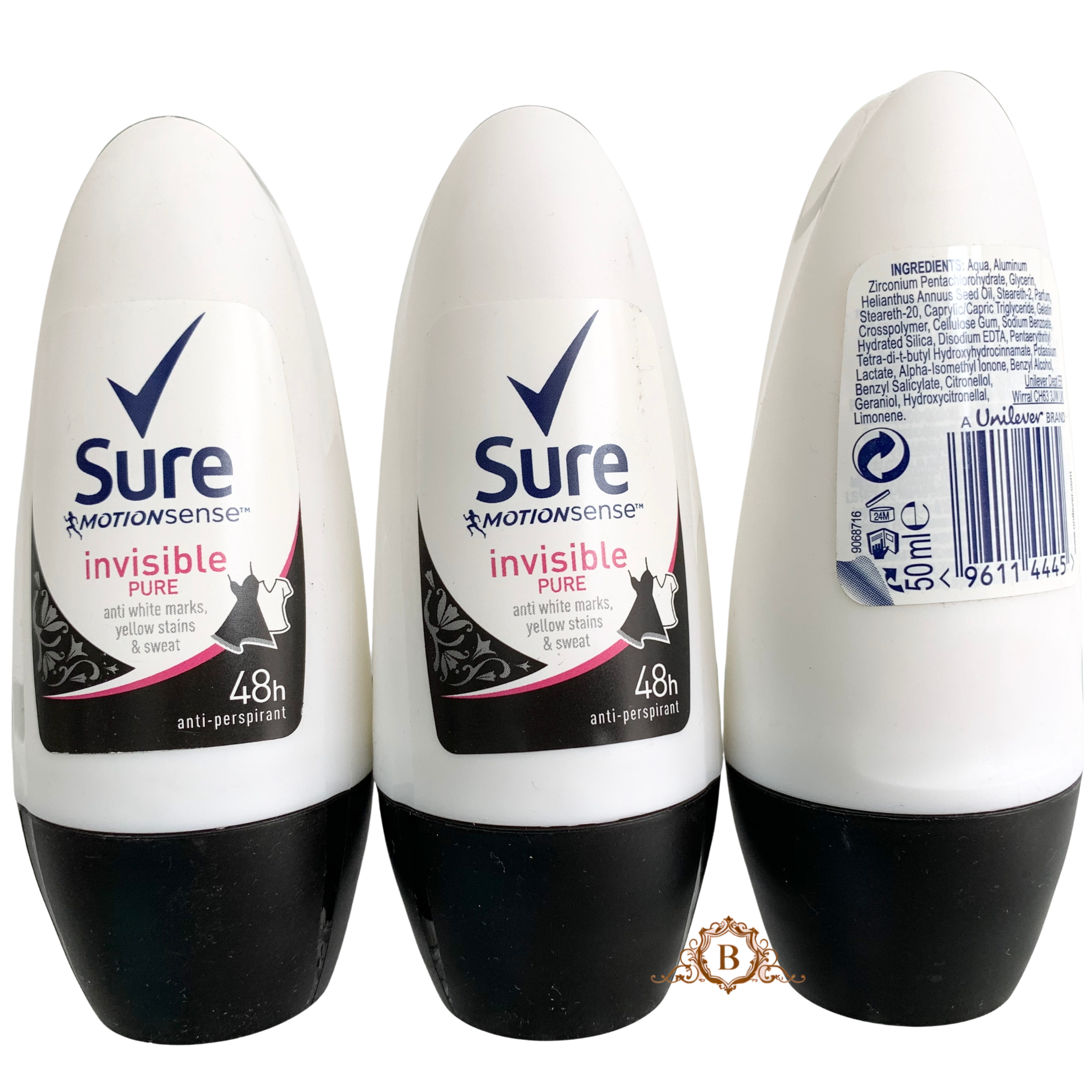 3X Sure Women Invisible Pure Antiperspirant Roll On 48H Protection Drying Clear Finish For Everyday Wear by Betaglam Cosmetics