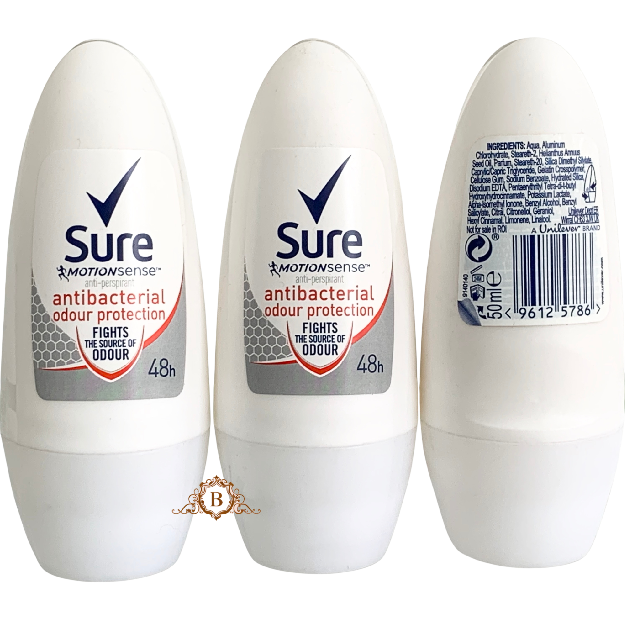 Set of 3 Sure Motion Sense Anti-perspirant Antibacterial Odour Protection Roll on 48H by Betaglam Cosmetics