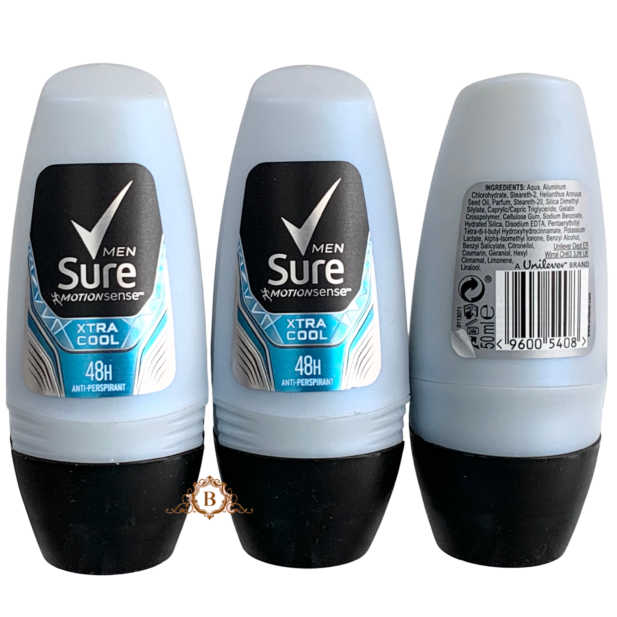 3X Sure Xtra Cool Antiperspirant Roll On 50ml Pack of 3 for 48 Hour Protection All Day Freshness by Betaglam Cosmetics