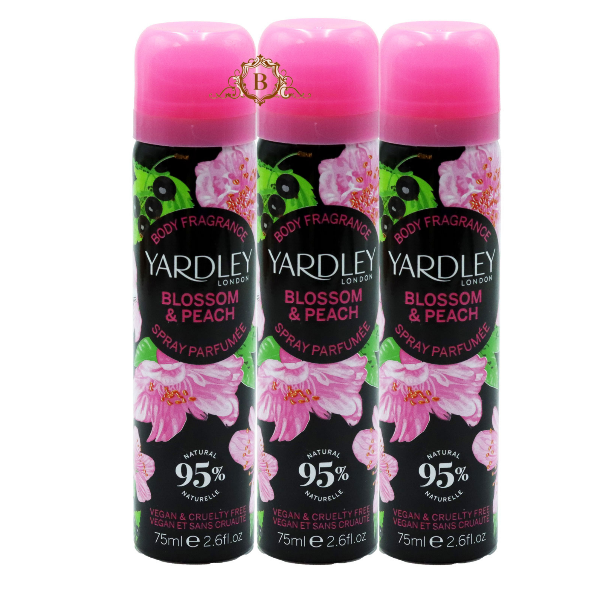 Set of 3 Yardley Blossom and Peach Body Spray 75ml Perfume Mist by Betaglam Main image