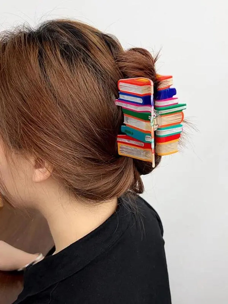 Book Stack Claw Clip, Cute Hair Accessories for Women & Girls, Minimalist Headwear Suitable for Thick Hair, Fashion Hair Accessories for Party,Travel, Daily Use Minimalist Book Hair Claw Kinoko Claw 【Dealsforyoudays】 by Betaglam