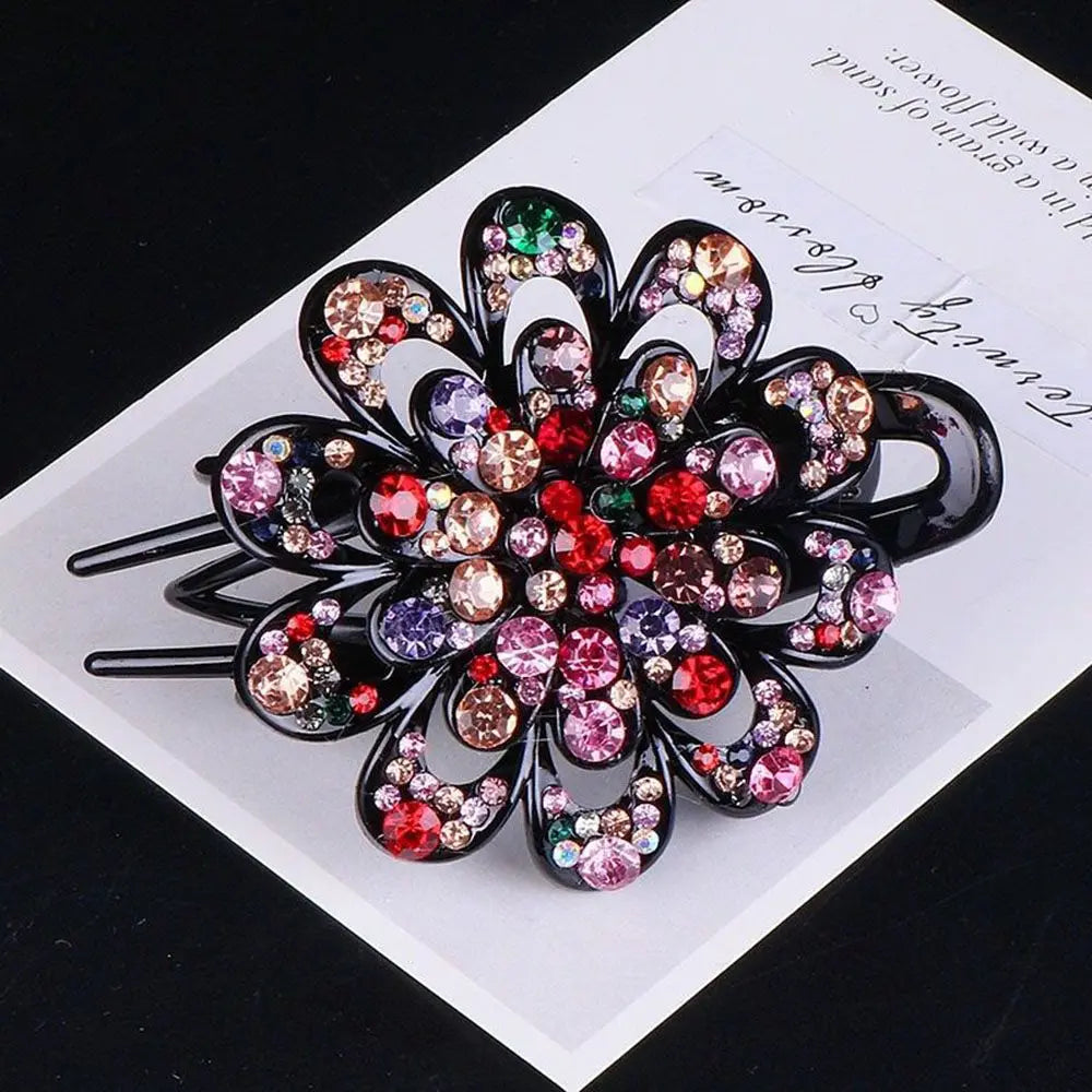 Shiny Rhinestone Hairpin Flower Leaf Duckbill Hair Claws Retro Hair Clips Hair Accessories for Women Shinning Ponytail Headwear by Betaglam
