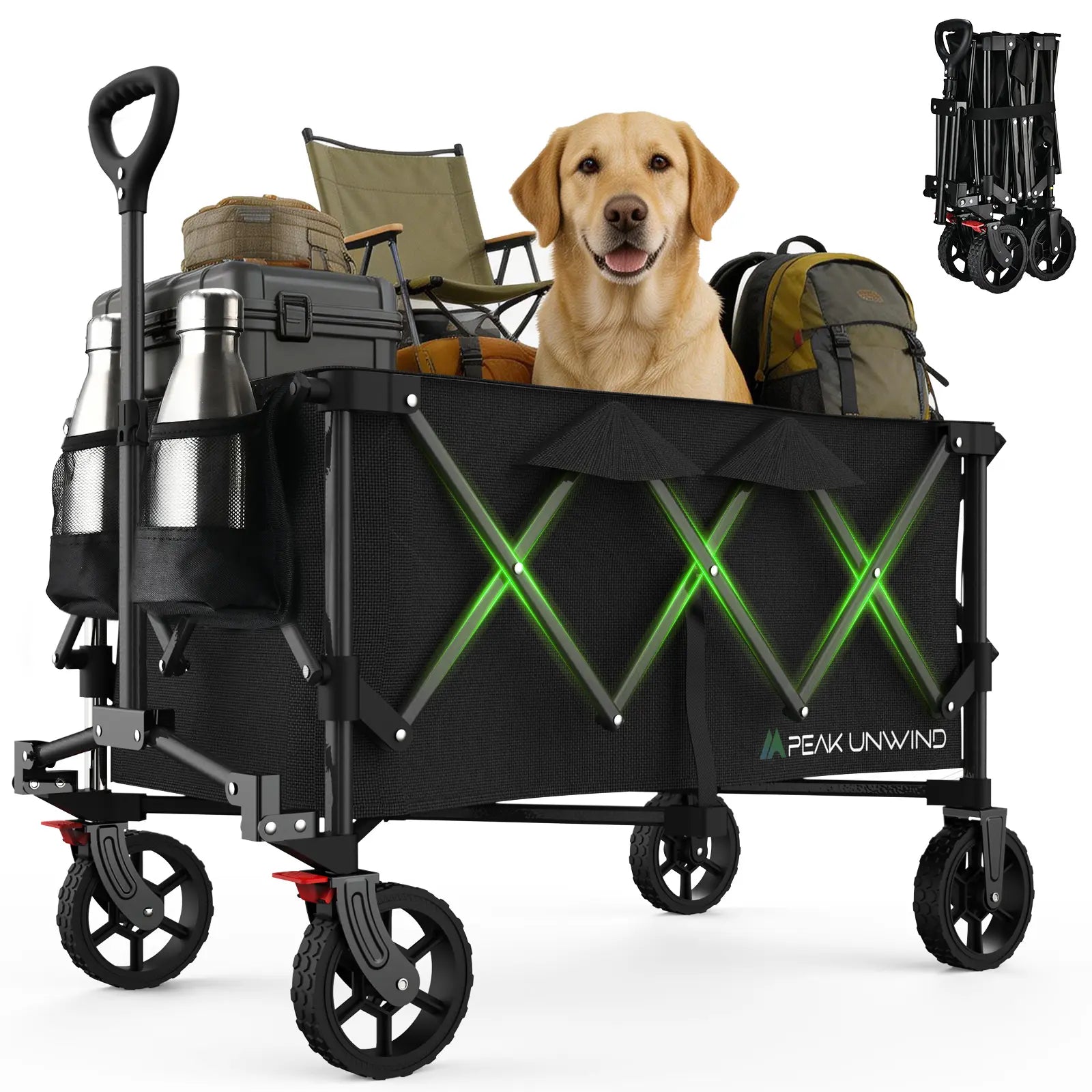 Peak Unwind Collapsible Utility Wagon Cart with Wheels, 200L Volume + 450 Lbs Capacity Heavy-Duty Load, Lightweight Folding Design and Adjustable Handle for Camping, Garden, Sports, and Shopping by Betaglam