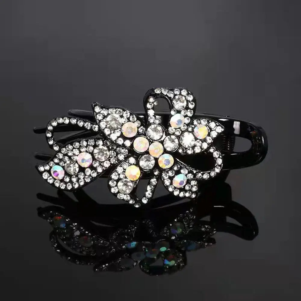 Shiny Rhinestone Hairpin Flower Leaf Duckbill Hair Claws Retro Hair Clips Hair Accessories for Women Shinning Ponytail Headwear by Betaglam