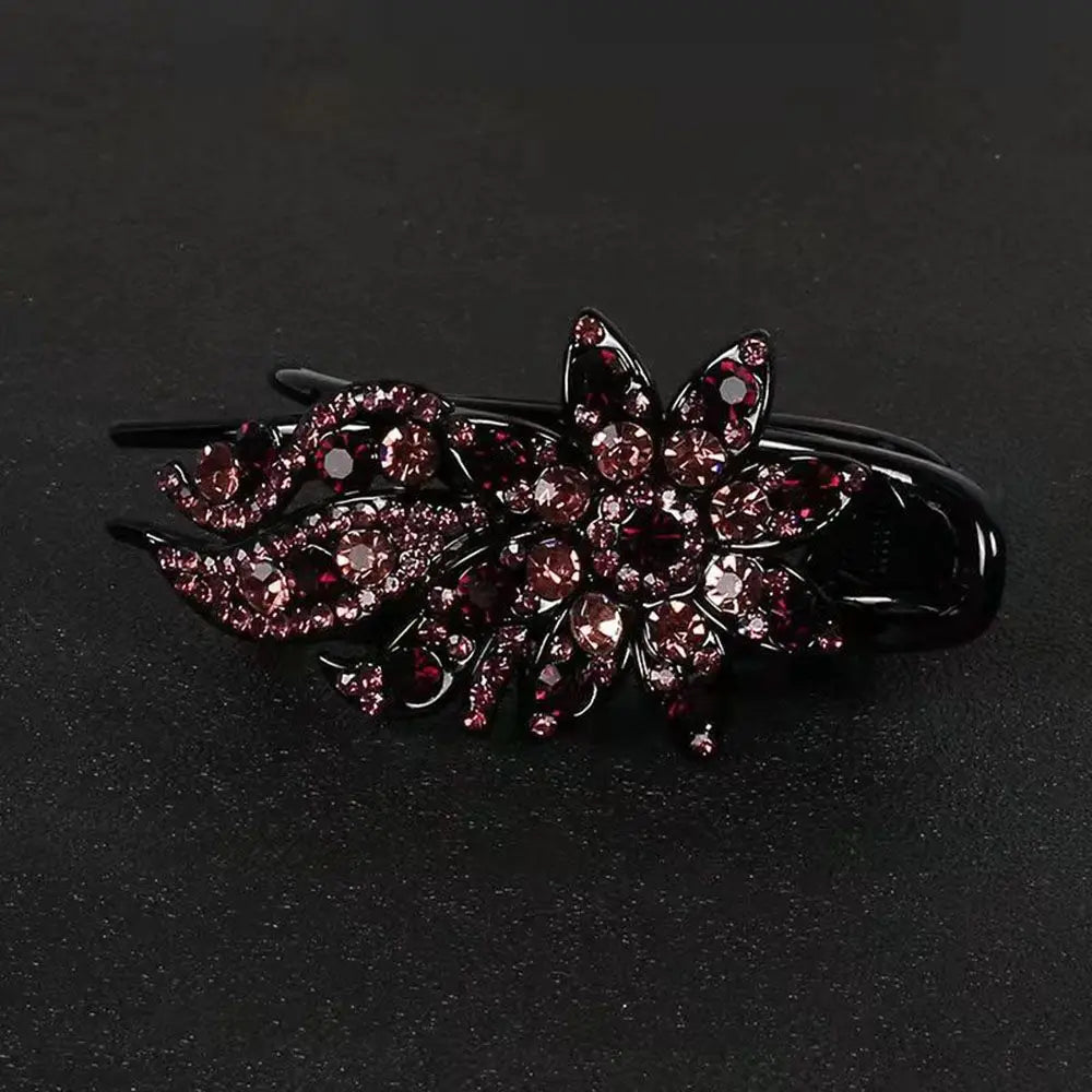 Shiny Rhinestone Hairpin Flower Leaf Duckbill Hair Claws Retro Hair Clips Hair Accessories for Women Shinning Ponytail Headwear by Betaglam