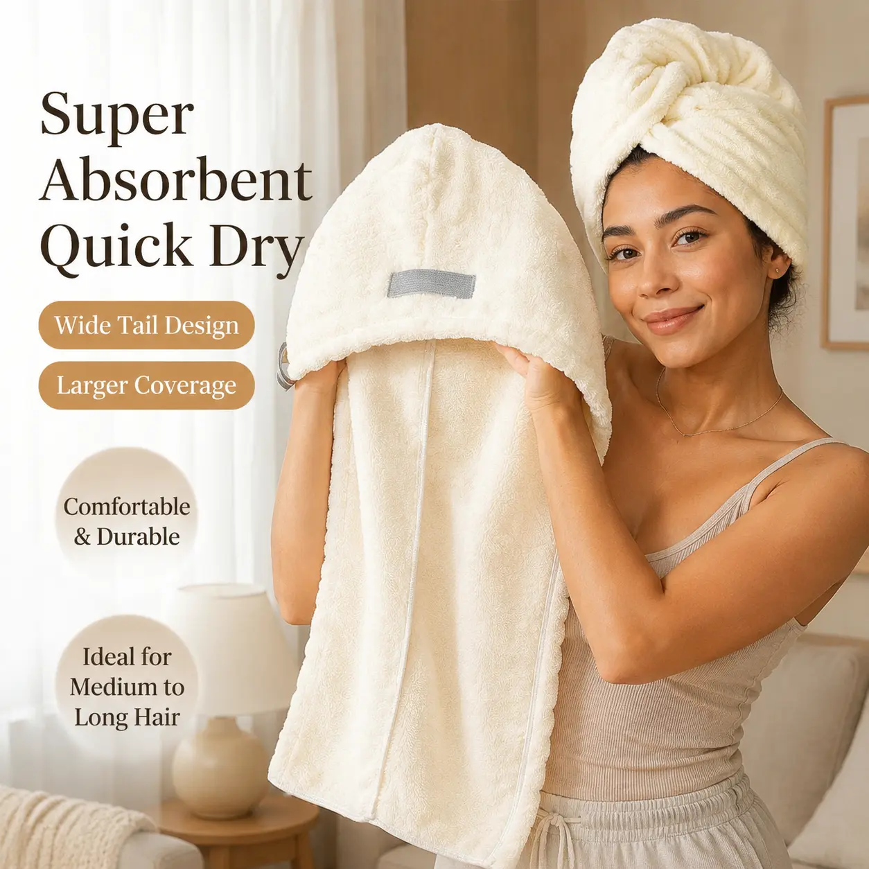 Super Absorbent Microfiber Hair Towel Wrap Turban With Button Secondary image
