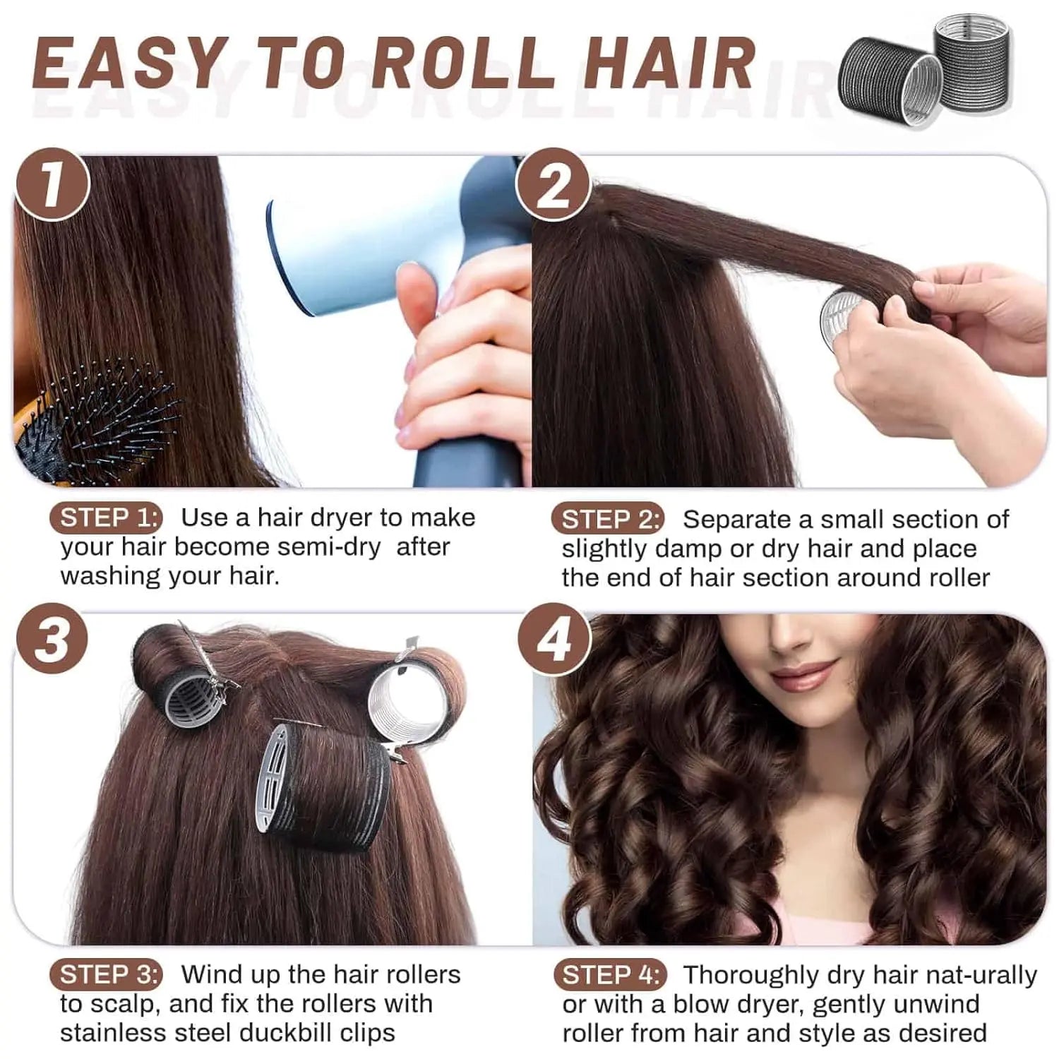 24Pcs Hair Curlers Rollers Include 12 Hair Roller Curlers Self Grip Holding Rollers and 12 Stainless Steel Duckbill Clips for Long Hair Volume (Purple) - Home Improvement. by Betaglam