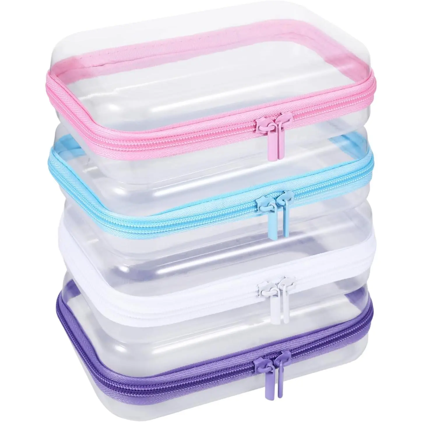 4 Pack Clear Plastic Zipper Cases Transparent Hard Pouch For Makeup Storage Secondary image