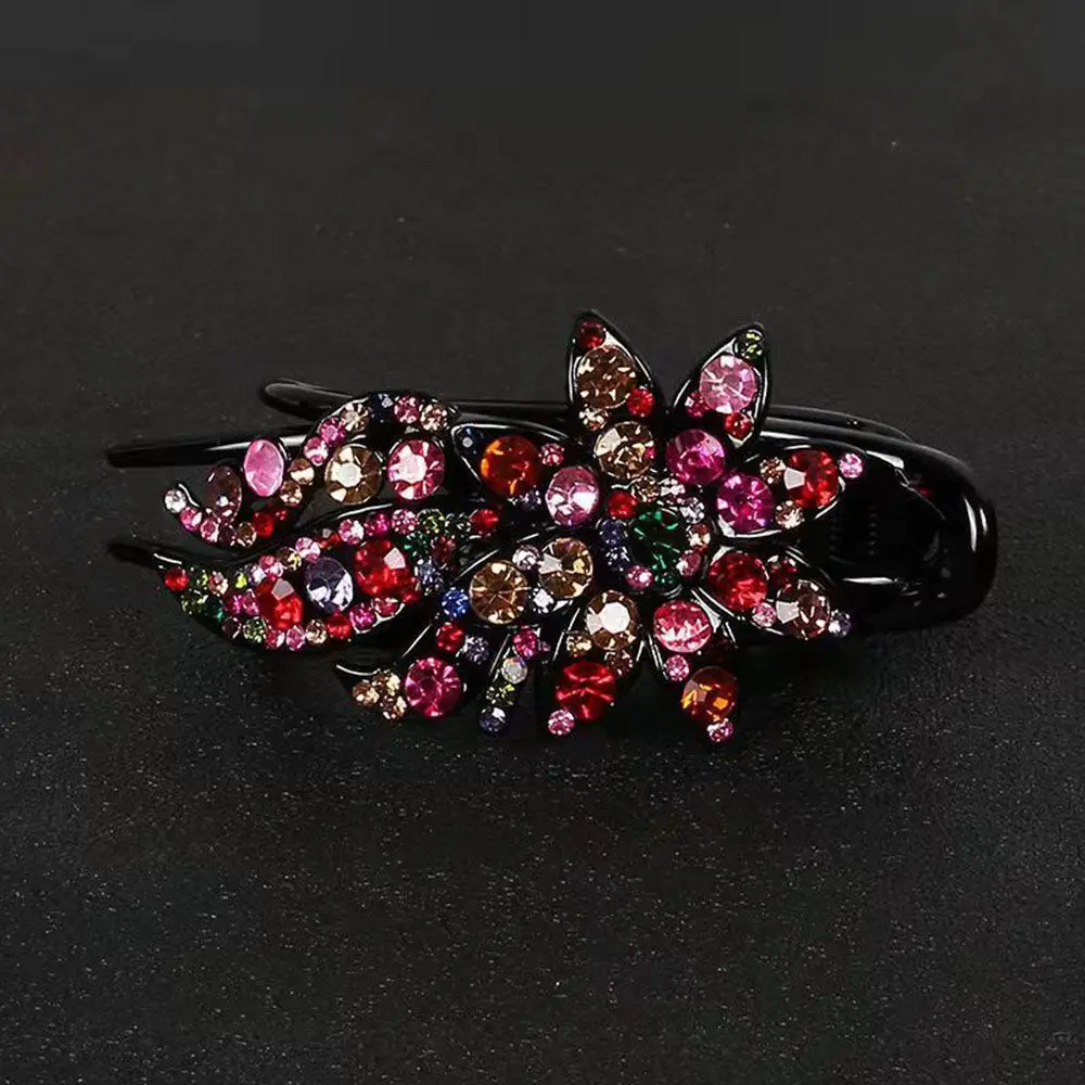 Shiny Rhinestone Hairpin Flower Leaf Duckbill Hair Claws Retro Hair Clips Hair Accessories for Women Shinning Ponytail Headwear by Betaglam Main image